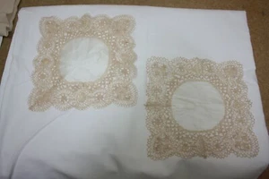 Beautiful Pair Square Ecru Silk Doilies Lace All Round 24 cm 6793 - Picture 1 of 5