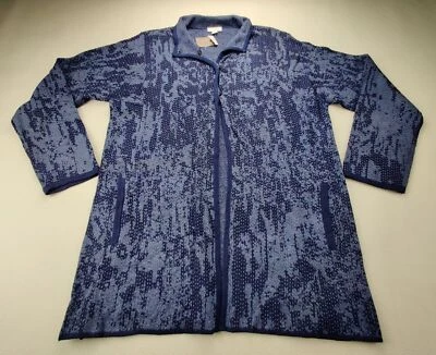 Pure J. Jill Long Cardigan Wmn's Medium Blue Intarsia Jacquard Knit Snap Button  - Imagem 1 de 4