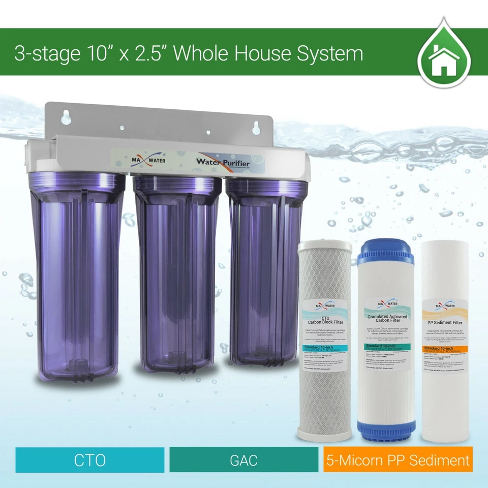  Whole House Water Filter System 2.5" x 10" Three Stage Filtration 3/4" Inlet - Image 1 of 4
