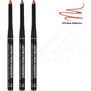 RIMMEL Lasting Finish Automatic Lip Liner Pencil- 018 Rose Addiction *PACK OF 3* - Picture 1 of 2