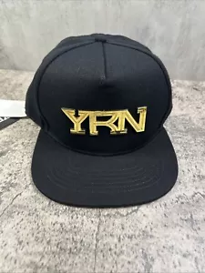 Yung Rich Nation Black Hat Gold Metallic Logo YRN Adjustable SnapBack Flat Brim - Picture 1 of 8