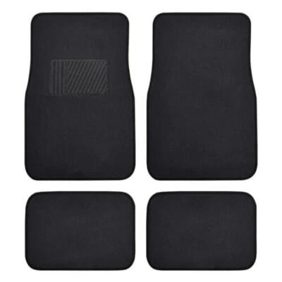 Solid Black Carpet Car Floor Mats - Set of 4 Driver Passenger and Utility Pads - Image 1 of 4