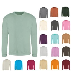 Mens Sweatshirts Plain Crew Neck Fleece Lined Pullover Jumpers AWDis  - Picture 1 of 38