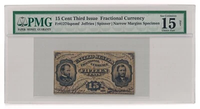 Fr#1274spnmf 15¢ 3rd Issue Grant Sherman Fractional, Glued #1276 Back, PMG 15 - Image 1 of 2