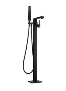 AKDY TF0043 1-Handle Floor Mount Roman Tub Faucet w/Hand Shower in Matte Black - Picture 1 of 5