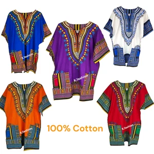 100% COTTON Unisex Dashiki Africa Tribal Print Festival Kaftans Shirt Blouse Top - Picture 1 of 30