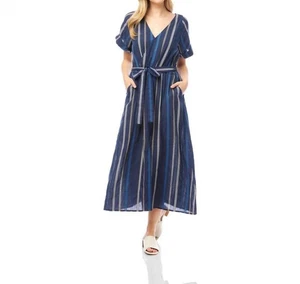 Karen Kane Embroidered Cuffed Sleeve Midi Dress Navy Multi - Picture 1 of 26