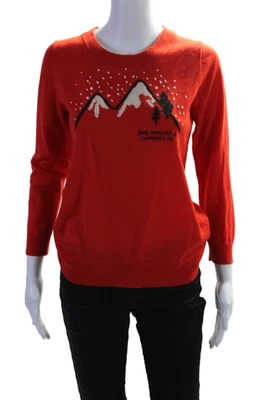 Женский шерстяной вязаный свитер J Crew с длинным рукавом с графическим принтом красный размер 8 - Изображение 1 из 4