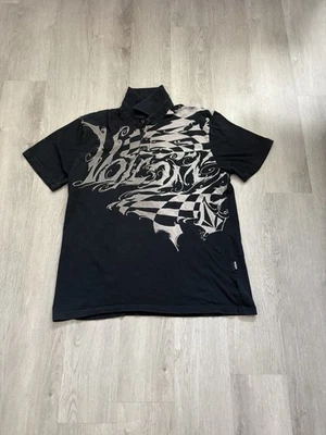 Vintage Men’s Y2K Volcom Black Grey Spell Out Polo Shirt Size Large Skate - Image 1 of 4