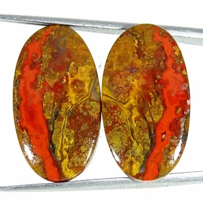 17.50Cts Natural Morocco Seam Agate Pair Oval Cab Loose Gemstone 12x22x3mm - Image 1 of 4