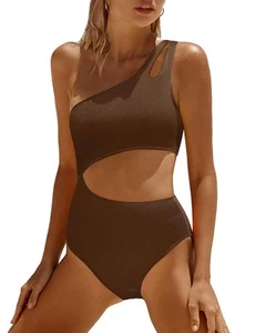Cutout One Piece Swimsuit Women - One Shoulder Bathing Suit Ribbed Swimwear 2... - Picture 1 of 6