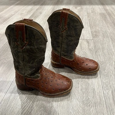 Botas de Vaquero Roper Niños Estampado de Avestruz Marrón Puntera Cuadrada Pull On Western Talla 9 Foto 1 de 4