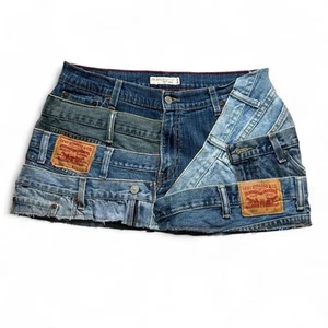 Women Y2k ReworkedLevi's Mini Denim Skirt Size 12/14 patchwork low rise - Picture 1 of 9