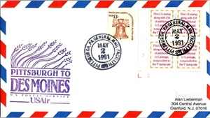 USAir Erstflug Pittsburgh Pennsylvania - Des Moines Iowa - 1991 - RAR - Bild 1 von 2