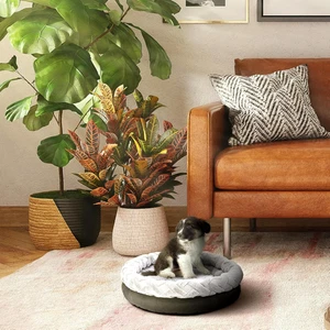 Bolstered Plush High Sided round Cuddler Pet Bed, Medium, Gray - Picture 1 of 12