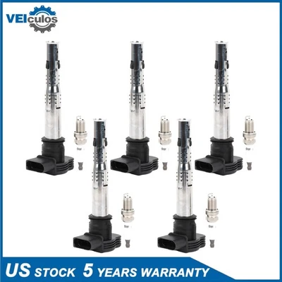 5X Bobina de encendido UF575 y 5X bujía de iridio para Audi A3 A4 A5 VW Jetta CC Foto 1 de 4
