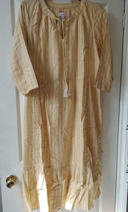 D&CO QVC leichtes Midikleid gold/weiß gestreift 53% Leinen 47%Lyocell Large - Bild 1 von 2