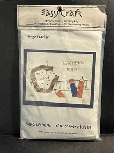 Easy Craft 8”x10” Embroidery Kit #132 Teacher, “Teachers Rule!”, NEW - Picture 1 of 5