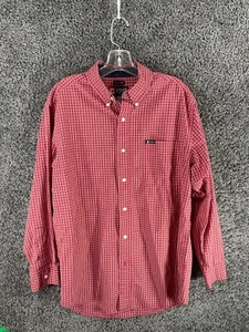 Chaps Shirt Men's Medium Red White Gingham Check Cotton Long Sleeve Button-Down - Picture 1 of 8