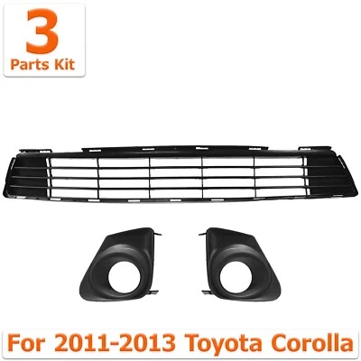 Bumper Grille + Fog Light Bezels Trim Set For 2011-2013 Toyota Corolla Textured - Imagem 1 de 4