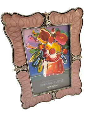 Lavender Purple Pearlized Enamel Jeweled 3.5"x5.5" Photo Frame Silvertone - Image 1 of 4