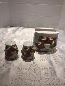 Apple Themed Ceramic Napkin Holder And Salt And Pepper Shaker Set - Picture 1 of 6