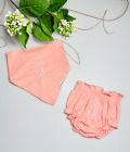 Embroidered Baby Girl Set Initial Letter T Pink Bloomers & Bib Newborn New