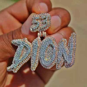 3Ct Lab-Created Moissanite Name Men's Pendant 14k Two Tone Gold Plated - Picture 1 of 6