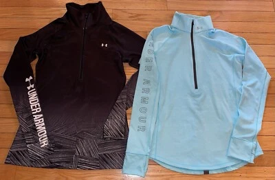 Lote 2 Camisas Under Armour ColdGear Ajustadas Nuevas con Etiquetas Negro y Verde Azulado 1/2 Cremallera Agujeros para el Pulgar S Foto 1 de 4