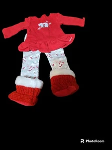 American Girl Puppenkleidung PJ Eisbär rot Glitzer Pyjama Oberteil Hose Hausschuhe - Bild 1 von 5