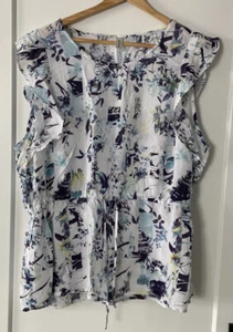 Soyaconcept Womens Top Size XXL White Blue Cap Sleeve Frill Summer Tie Waist - Picture 1 of 8