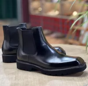 Botas Chelsea de punta cuadrada de caña alta para hombre Zapatos de vestir formales Botas de cuero real - Imagen 1 de 15