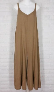 TEMPO PARIS Linen Gauze Romper Jumpsuit Cropped Wide Leg Camela Brown NWT L XL - Picture 1 of 5
