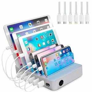 USB Charging Station Dock, 6-Port Charging Stand Organizer with 6 Short Charging - Picture 1 of 7