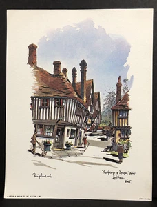 British Pub Art Bawcombe Litho "The George & Dragon Igghtham Kent" England Inn - Imagen 1 de 4