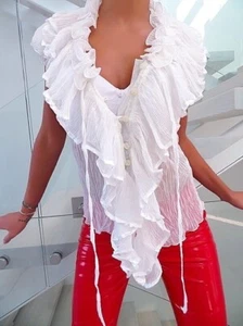 Blusa Escote Diseñador Original Moni & Co Blanca S/M - Imagen 1 de 8