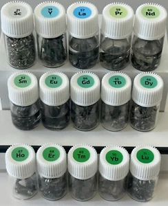 RARE EARTH Metals Set in Labeled Glass Vials,  99.9% 2 Grams  Scandium Lutetium - Picture 1 of 7