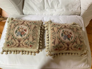 Needlepoint Floral Pillow Set with Tassel Trim. - Picture 1 of 3