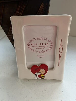 Rae Dunn Photo Frame Ceramic LOVE Snoopy Charlie Brown Valentines Love  4x6 - Image 1 of 4