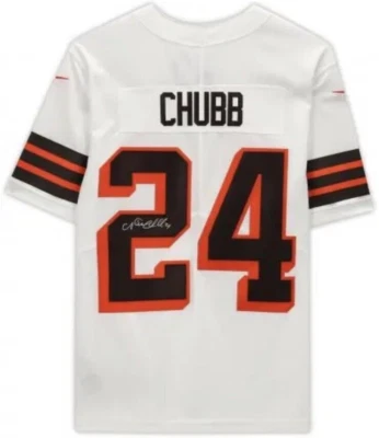 Nick Chubb Cleveland Browns Autographed White Alternate Nike Limited Jersey - Image 1 of 3