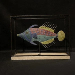 Vintage Metal Fish Sculpture Open Aquarium Tropical Colorful Art Ocean Decor - Picture 1 of 6