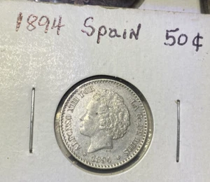 SPAIN 1894-94 SILVER 50 CENT VERY Detailed Collector Coin - Picture 1 of 4
