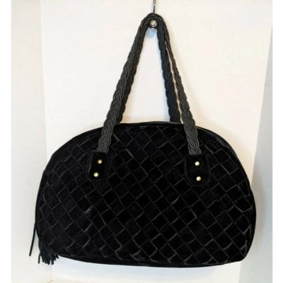 Bolso de Mano SPIEGEL Terciopelo Negro Fin de Semana Tejido de Enrejado Borla Equipaje de Mano NUEVO Elegante Foto 1 de 4