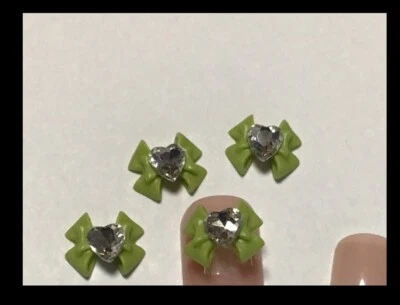 4 шт зеленый бант со стразами сердце Kawaii подвески для ногтей - Изображение 1 из 4