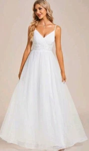 Boho Beach wedding dress size 12 Tulle Skirt Romantic Lace NWT White Fit Flair - Picture 1 of 7