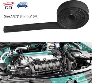 Heat Hose Fiberglass Wrap Shield Sleeve 1/2"IDx10' Black Adjustable Hose for Car - Picture 1 of 7