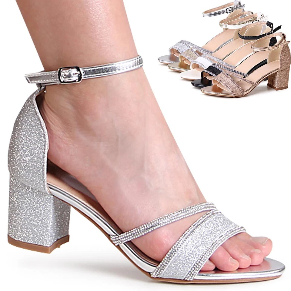 Femmes Paillettes Sandalettes Lanière Escarpins Sandales Talons Hauts Bout - Photo 1/1