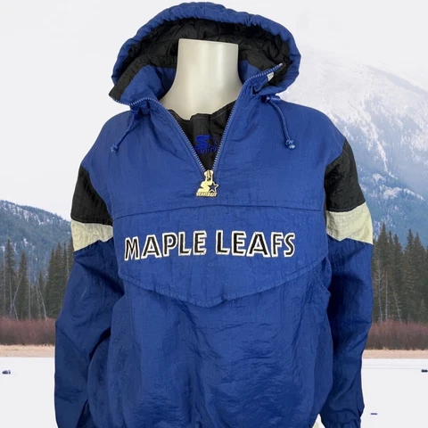VTG Toronto Maple Leafs Starter 1/4 Zip Hooded Windbreaker Jacket M MUST READ! Cover