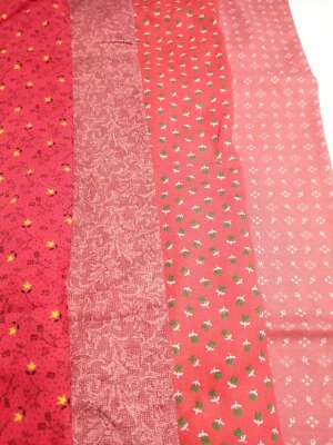 Fabric Lot of 4 Pieces Each 1/2 Yard  Red/Pink Floral Print - Image 1 of 3