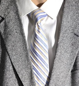 MADISON, Men's Classic Stripped Necktie, Blue And Gold On White, 59"x3" - Picture 1 of 6